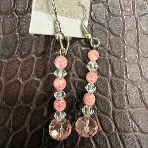 Elegant Pink Beaded Dangle Earrings